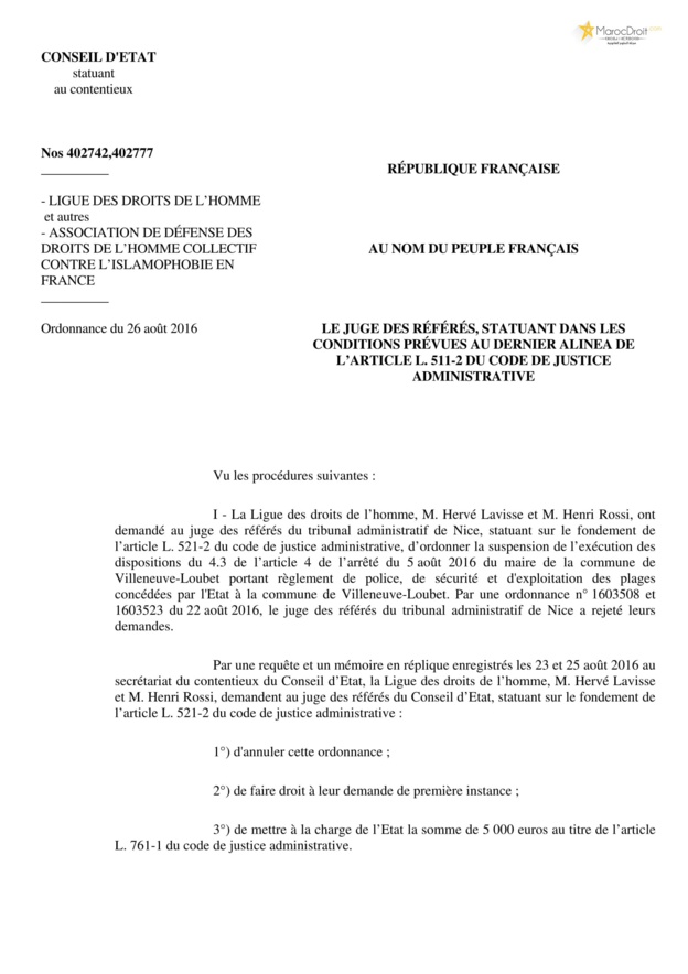 نسخة كاملة من قرار مجلس الدولة الفرنسي الصادر بإلغاء القرار الإداري القاضي بمنع ما يسمى "بلباس البحر الإسلامي" نسخة كاملة من قرار مجلس الدولة الفرنسي الصادر بإلغاء القرار الإداري القاضي بمنع ما يسمى "بلباس البحر الإسلامي"