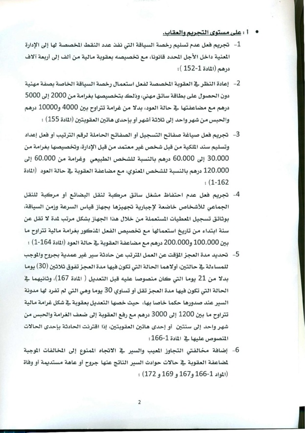 منشور حول صدور القانون القاضي بتغيير وتتميم القانون المتعلق بمدونة السير على الطرق - 2016/8/25