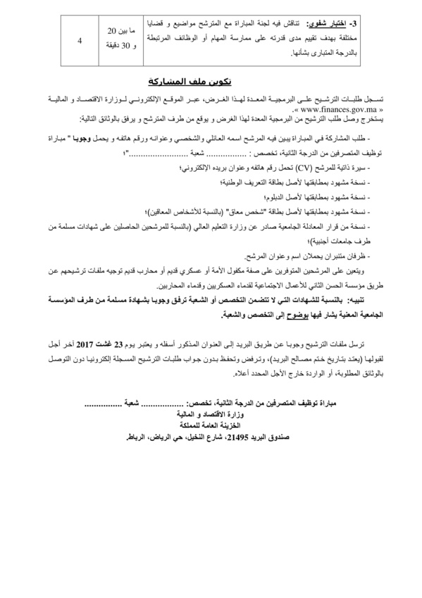 وزارة الإقتصاد والمالية: مباراة لتوظيف 171 متصرفا من الدرجة الثانية - 27 غشت 2017 آخر أجل لإيداع الترشيحات 