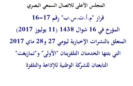 قرار الهاكا الصادر بخصوص بث قنوات تلفزية لصور مرتبطة بشغب حدث بمناسبة تظاهرة رياضية على أساس أنها صور مرتبطة بالأحداث التي شهدتها مدينة الحسيمة