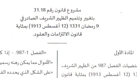 مشروع قانون تعديلي لمقتضيات الفصل 987 من قانون الإلتزمات والعقود المغربي - للتحميل