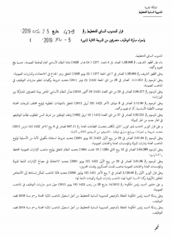 المندوبية السامية للتخطيط: مباراة توظيف متصرفين من الدرجة الثانية
