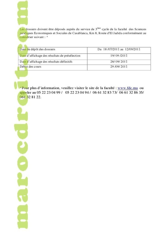 كلية الحقوق بالدار البيضاء: وضع ملف الترشيح للتسجيل بالماستر - القانون العام أو الخاص - 2012/2011