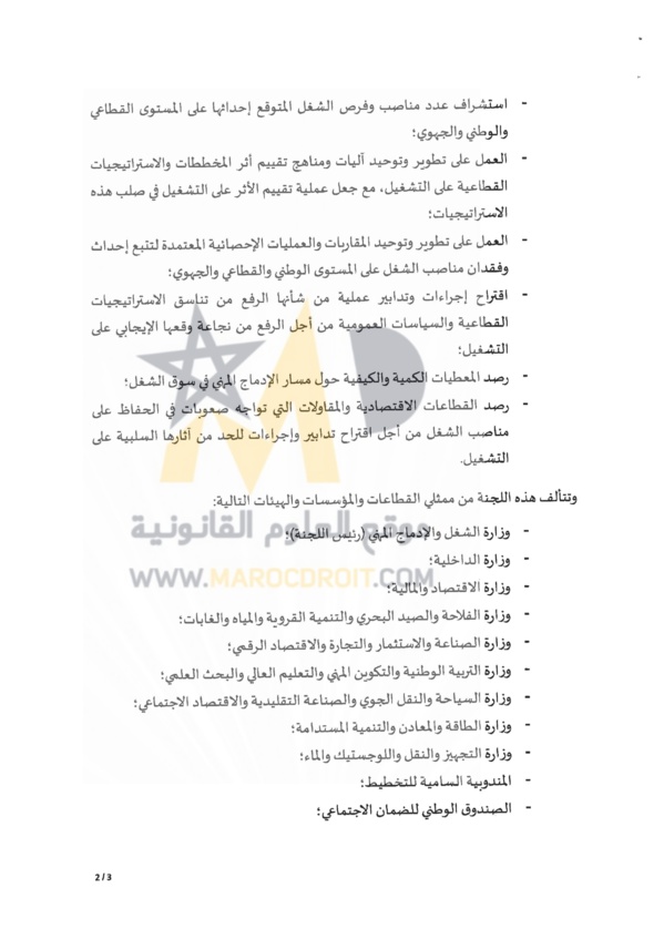 منشور رئيس الحكومة عدد 2019/6 بشأن إحداث لجنة اليقظة حول سوق الشغل