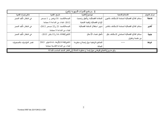 مقترح برنامج سير أشغال الحوار الوطني حول إصلاح العدالة