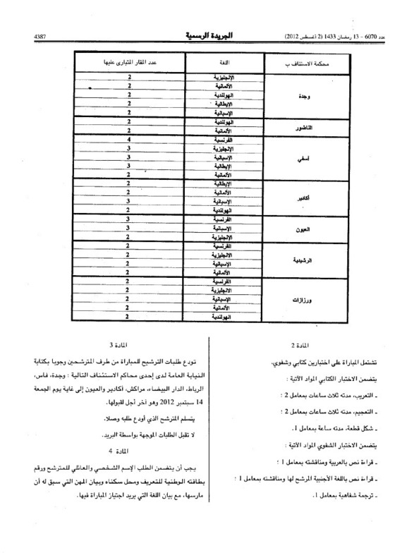 قرار لوزير العدل و الحريات بتنظيم مباراة للانخراط في مهنة التراجمة المقبولين لدى المحاكم قرار لوزير العدل و الحريات بتنظيم مباراة للانخراط في مهنة التراجمة المقبولين لدى المحاكم