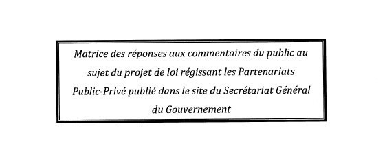 À propos du projet de loi régissant les Partenariats Public-Privé publié 