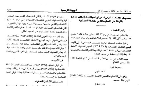 مرسوم صادر بالموافقة على التصنيف المغربي للأنشطة الاقتصادية