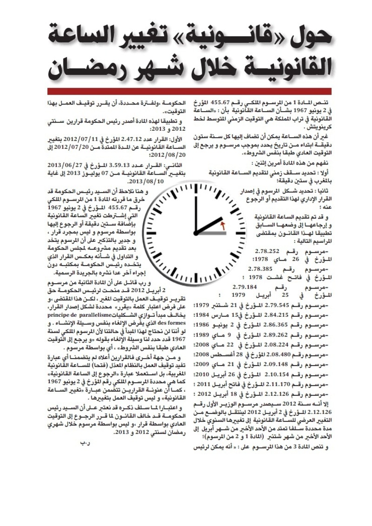 حول قانونية تغيير الساعة القانونية خلال شهر رمضان بقلم الاستاذ رضى بلحسين