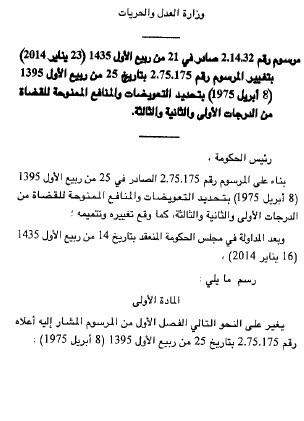 مرسوم بتحديد التعويضات و المنافع الممنوحة للقضاة من الدرجات الاولى و الثانية و الثالثة