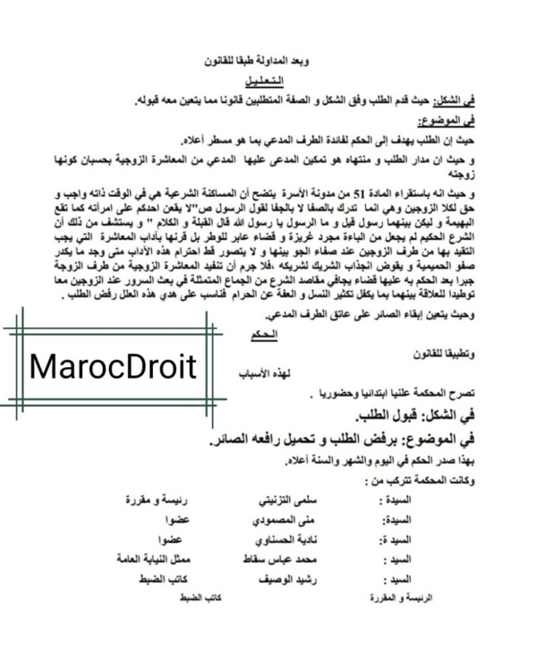 قضاء الأسرة بالرباط يرفض طلب الزوج إجبار زوجته قضائيا على معاشرته جنسيا