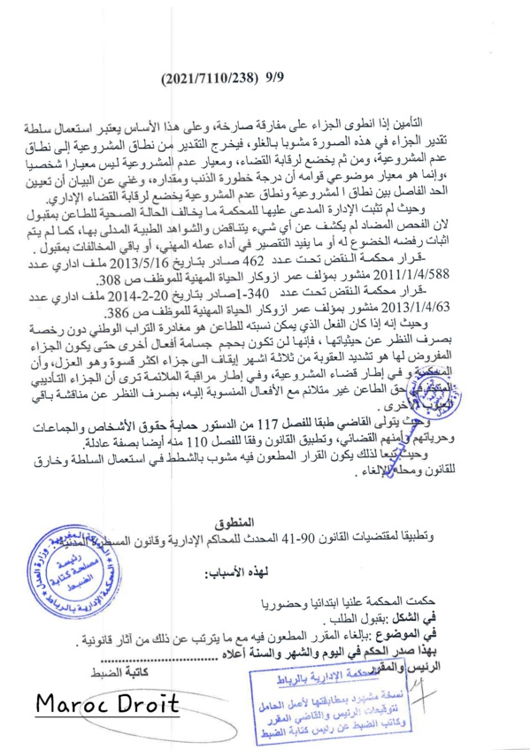 حكم المحكمة الادارية بالرباط القاضي بإلغاء قرار عزل المفكر سعيد ناشيد
