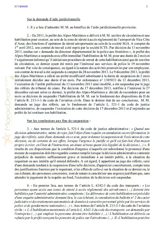 أمر المحكمة الإدارية بنيس في قضية ضابط الأمن بمطار نيس الذي ألقى تحية ( السلام عليكم ) باللغة العربية.