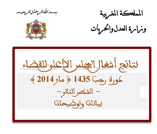 بيانات و توضيحات بخصوص نتائج أشغال المجلس الأعلى للقضاء دورة (رجب 1435 - ماي 2014) الشطر الثاني