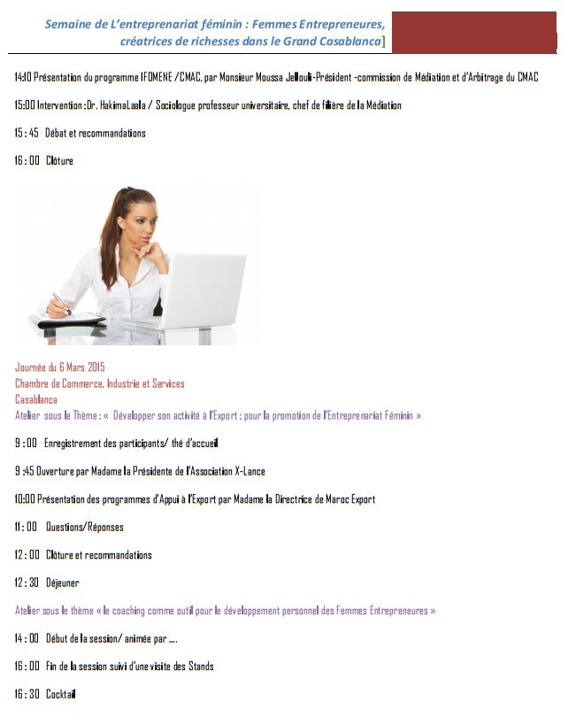 LA SEMAINE DE L'ENTREPRENEURIAT FÉMININ du 05 au 08 mars 2015 au siège de la CCIS de Casablanca