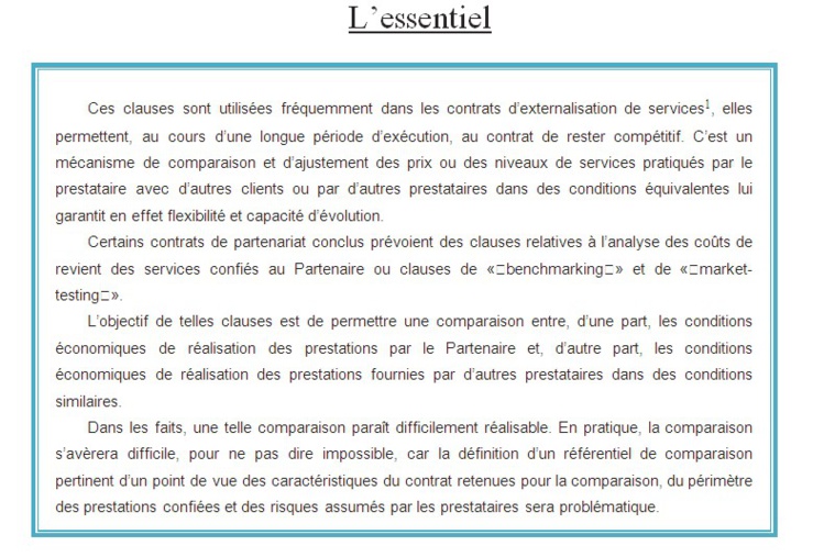 La clause « benchmarking ou market- testing» dans les contrats