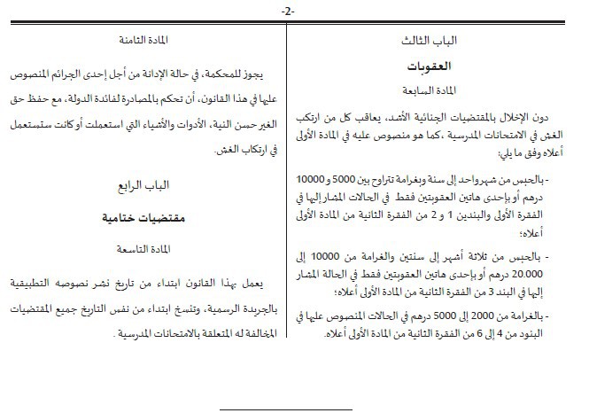 مشروع قانون رقم 02.13 يتعلق بزجر الغش في الامتحانات المدرسية
