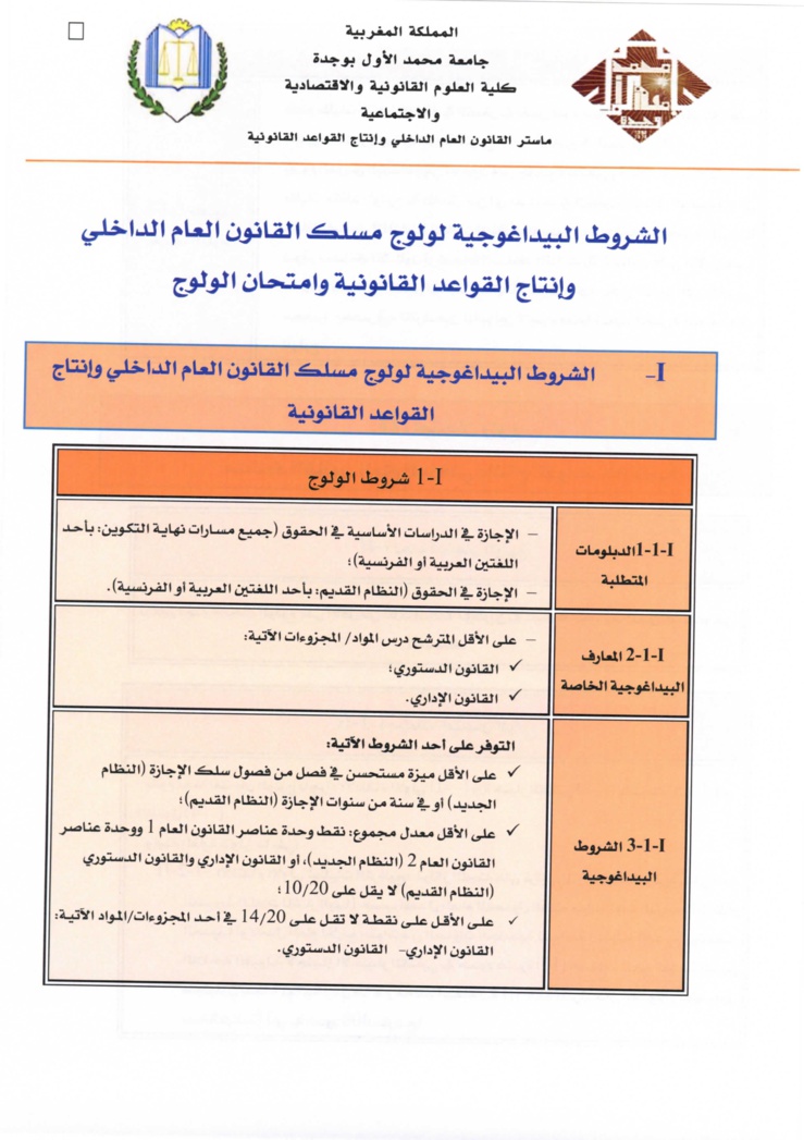 كلية الحقوق بوجدة: إعلان عن فتح باب الترشيحات لسلك الماستر 2015 - 2016