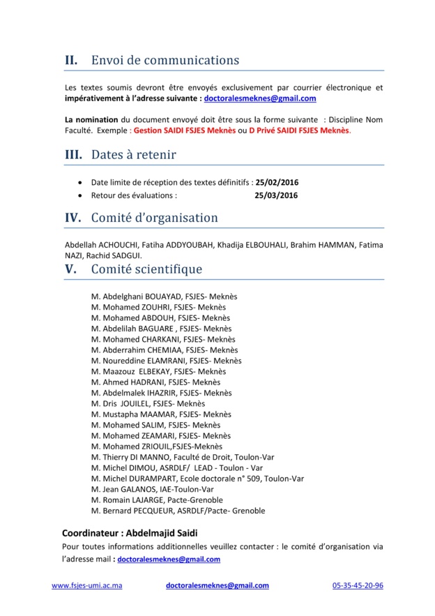 La 3ème  Édition des Doctorales-Meknès En Sciences Juridiques, Economiques et de Gestion  Le vendredi 15 et le samedi 16 Avril 2016