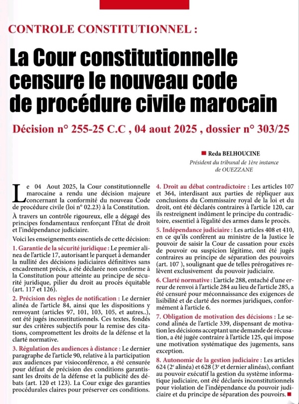 La Cour constitutionnelle censure le nouveau code de procédure civile marocain