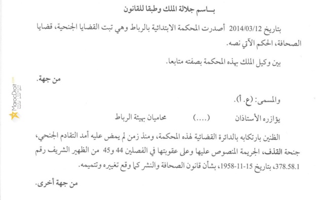 مسؤولية مدير النشر مفترضة إذا ما تضمن النشر عبارات تمس بالأغيار لكون من قام بتحقيق شرط العلانية في جنحة القذف يكون هو المسؤول الحقيقي عنها طالما أنه هو من قام بإيصال وقائع القذف إلى العموم، وتقع عليه مسؤولية التحري والإحتياط قبل الإقدام على النشر.