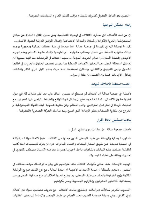 جمعية عدالة من أجل الحق في محاكمة عادلة: رسالة حول الانسحاب من الائتلاف المغربي لهيآت حقوق الإنسان.