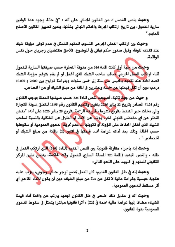 ابتدائية وزان: جنحة عدم توفير مؤونة شيك عند تقديمه للوفاء - صدور قانون جديد - قانون أصلح  للمتهم - أثر رجعي - سقوط الدعوى العمومية - نعم