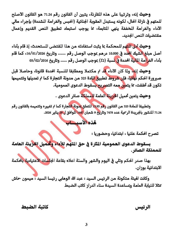 ابتدائية وزان: جنحة عدم توفير مؤونة شيك عند تقديمه للوفاء - صدور قانون جديد - قانون أصلح  للمتهم - أثر رجعي - سقوط الدعوى العمومية - نعم