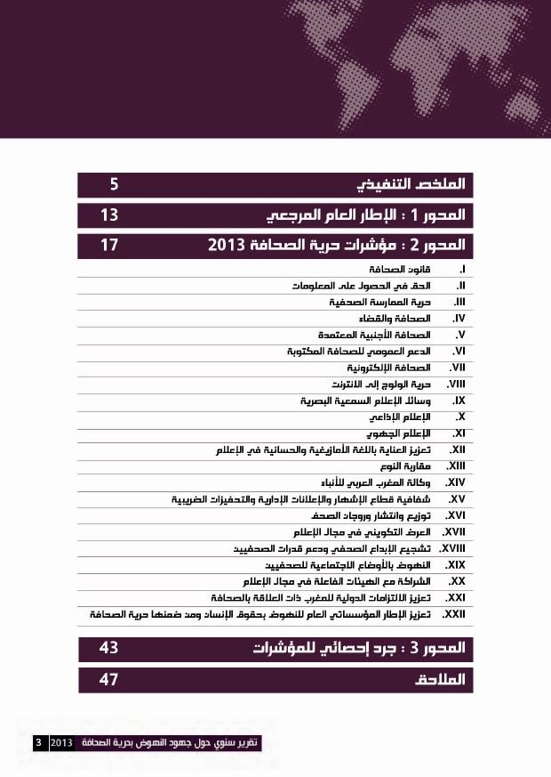 التقرير السنوي ـ 2013 ـ حول حرية الصحافة بالمغرب