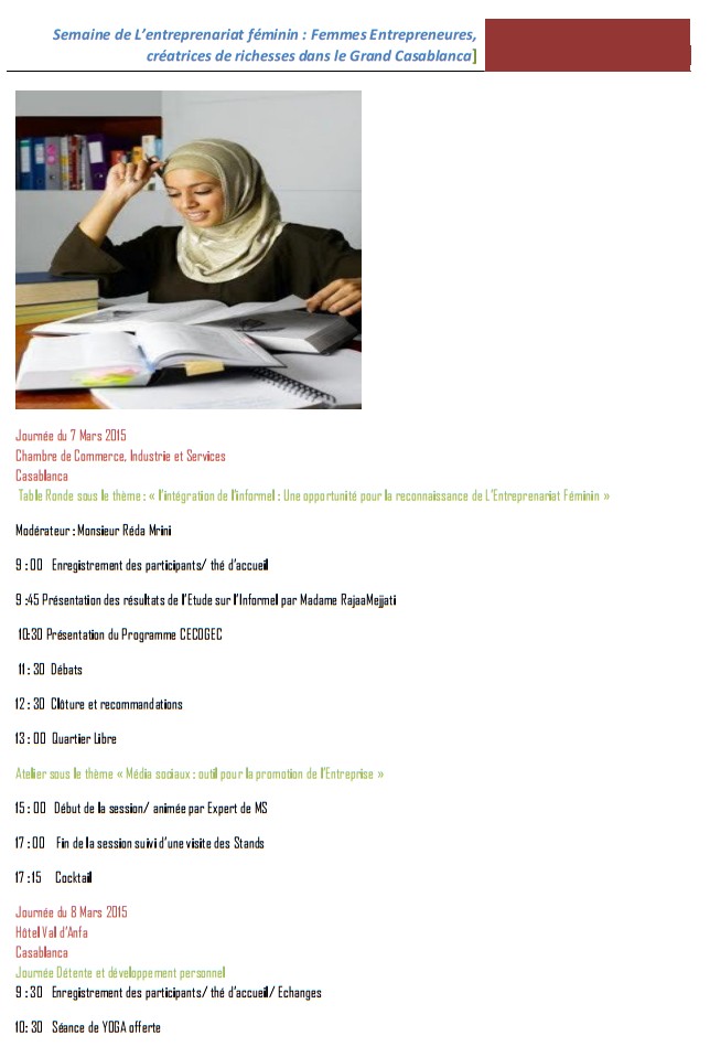 LA SEMAINE DE L'ENTREPRENEURIAT FÉMININ du 05 au 08 mars 2015 au siège de la CCIS de Casablanca