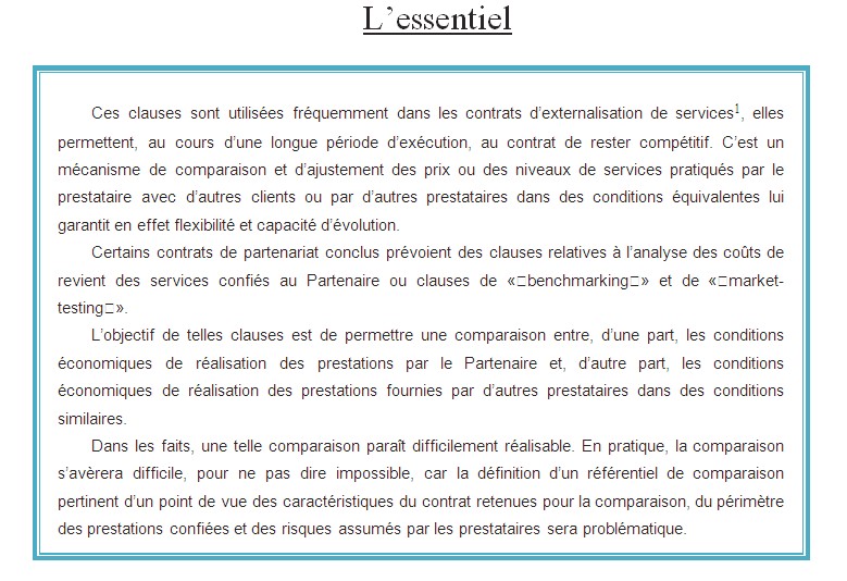 La clause « benchmarking ou market- testing» dans les contrats