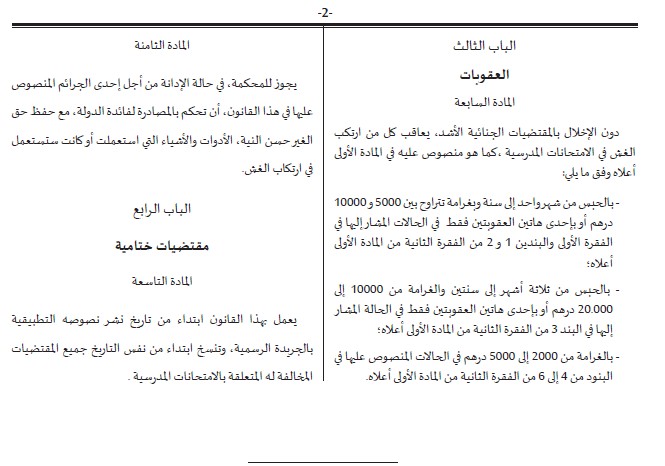 مشروع قانون رقم 02.13 يتعلق بزجر الغش في الامتحانات المدرسية
