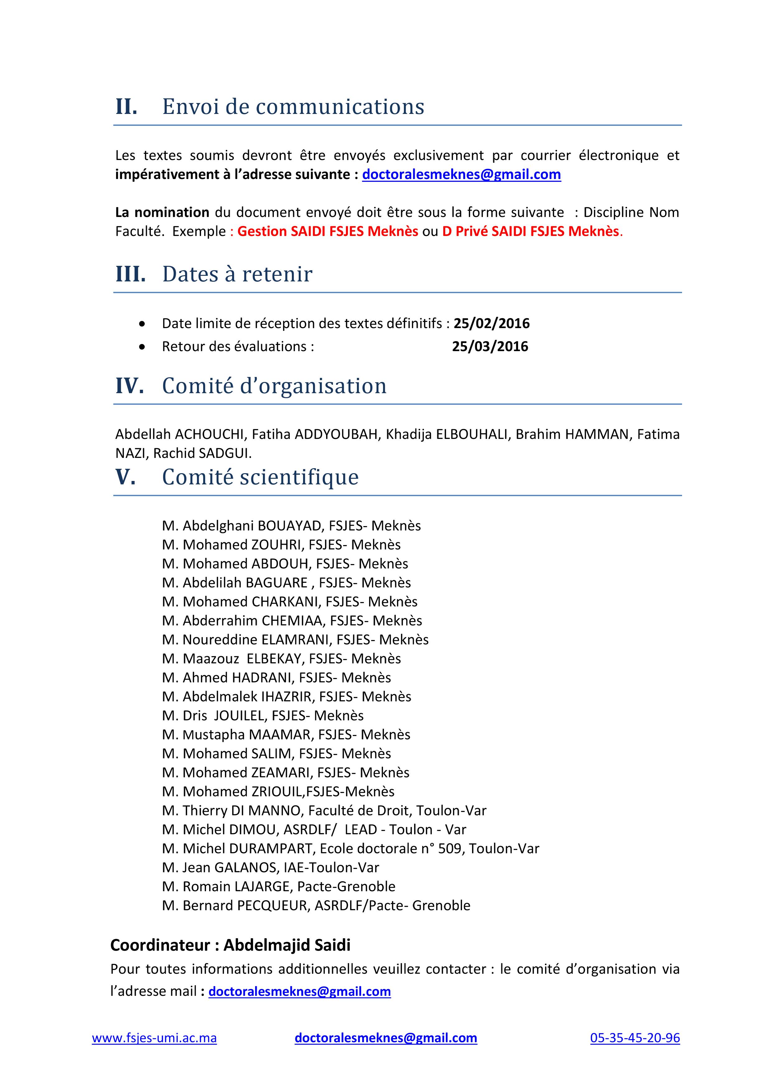La 3ème  Édition des Doctorales-Meknès En Sciences Juridiques, Economiques et de Gestion  Le vendredi 15 et le samedi 16 Avril 2016