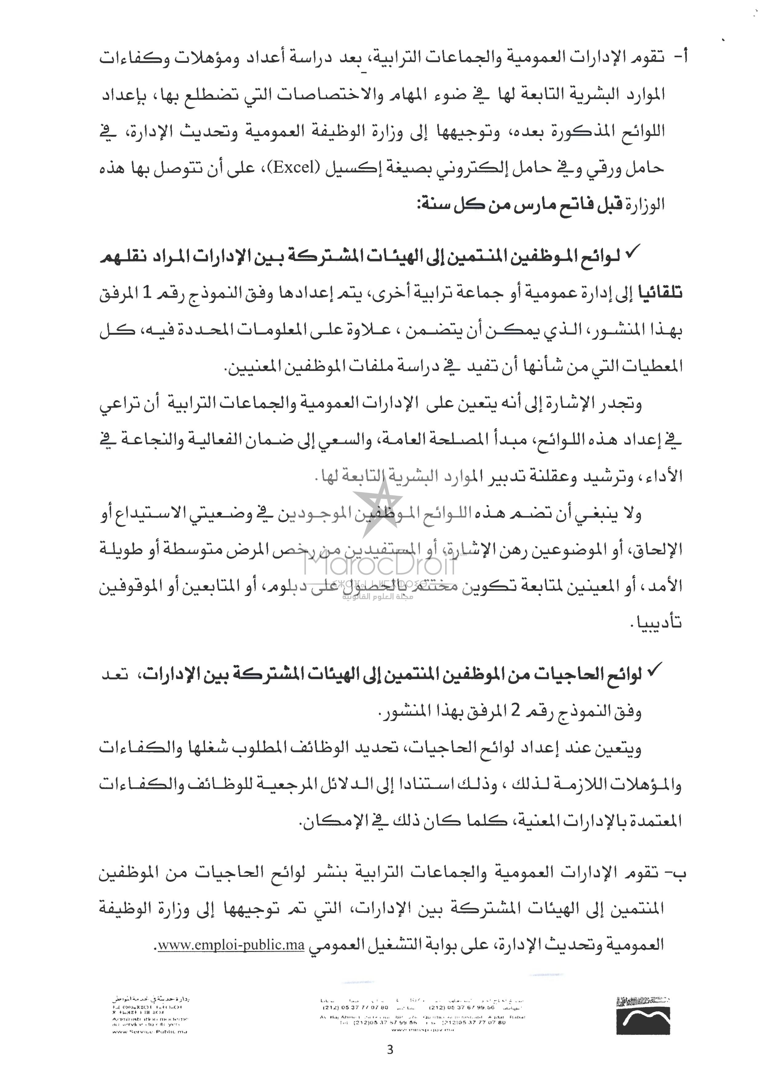 منشور 4 يناير 2016 حول كيفيات تطبيق المرسوم المتعلق بنقل الموظفين المنتمين إلى الهيئات المشتركة بين الإدارات
