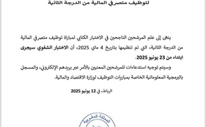  المرشحين الناجحين في مباراة 4 ماي 2025 لتوظيف متصرفي المالية من الدرجة الثانية